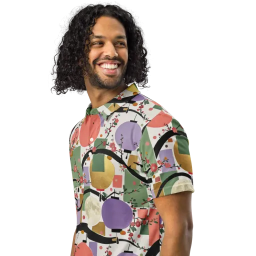 Lantern Blossom Arcade on a Men's Slim Fit Polo Shirt
