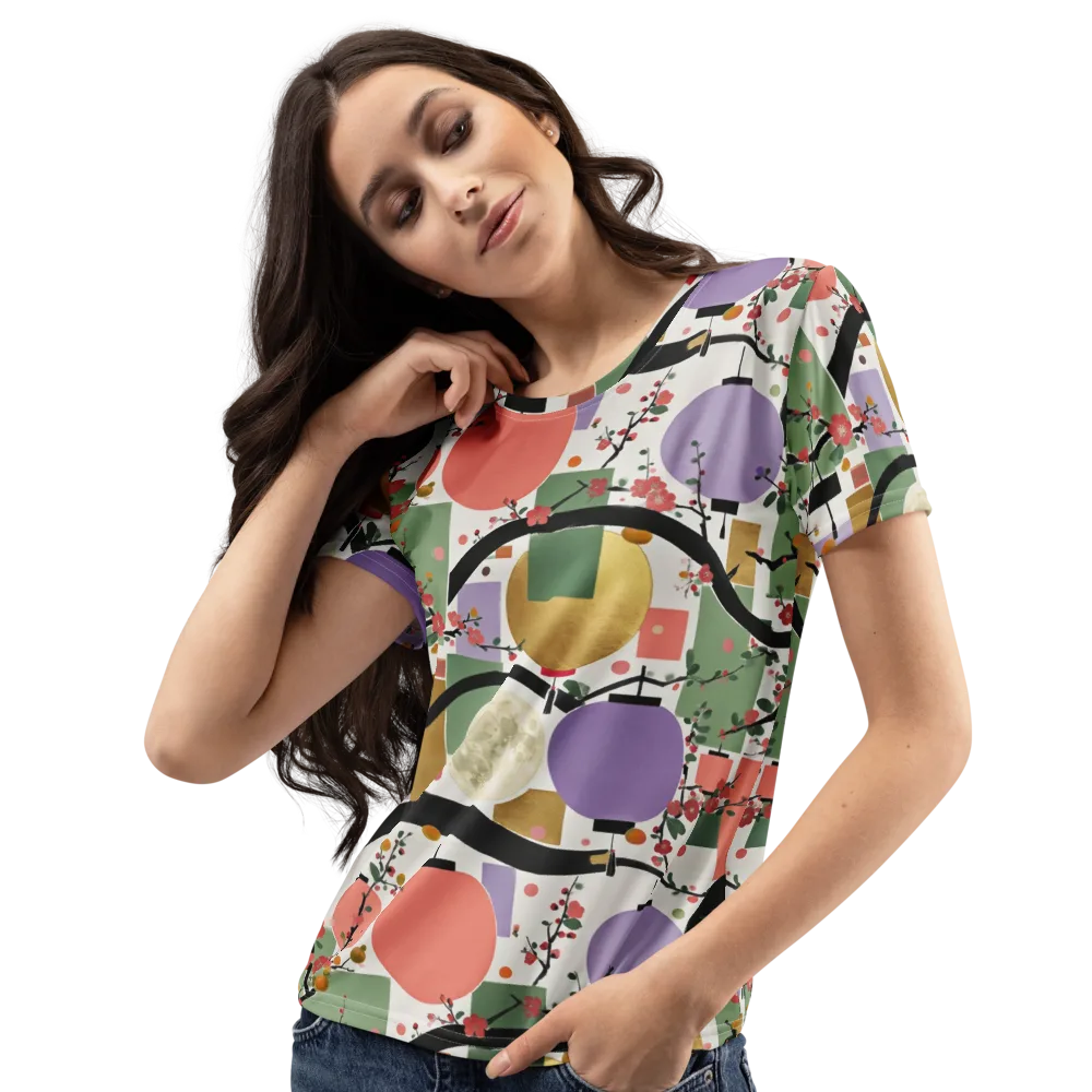 Lantern Blossom Arcade on Women's Crew Neck T-Shirt — Left Front