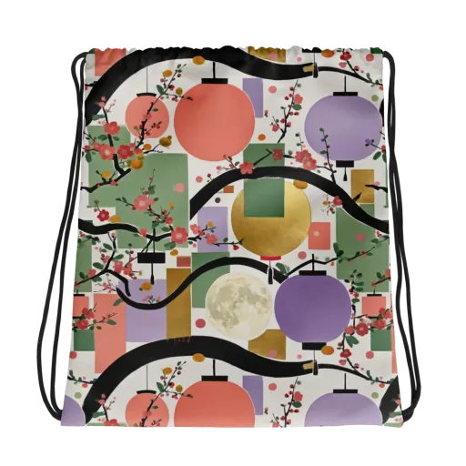 Lantern Blossom Arcade on a Drawstring Bag