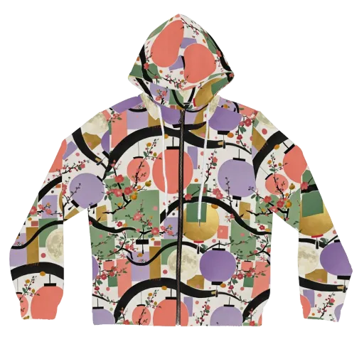 Lantern Blossom Arcade on a Women's Full-Zip Hoodie