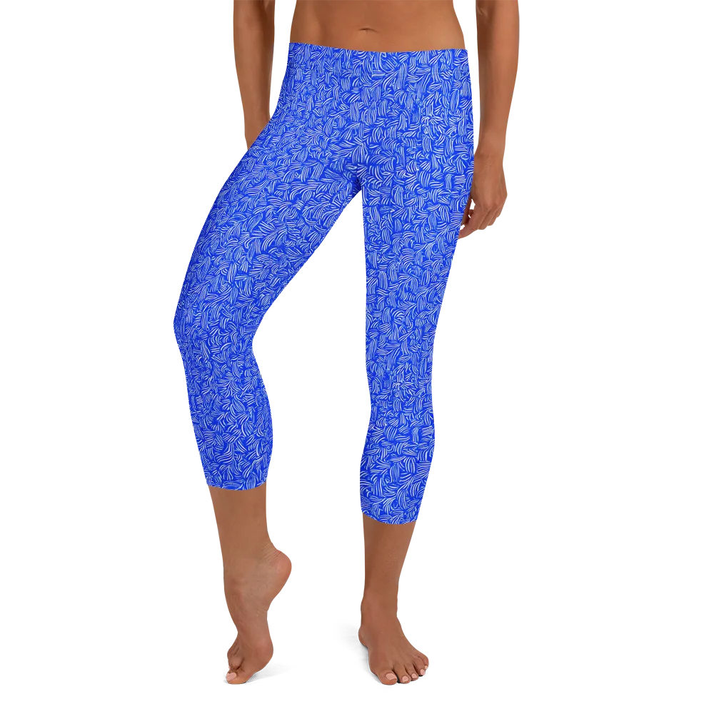 Cobalt Whirl on Capri Leggings — Front