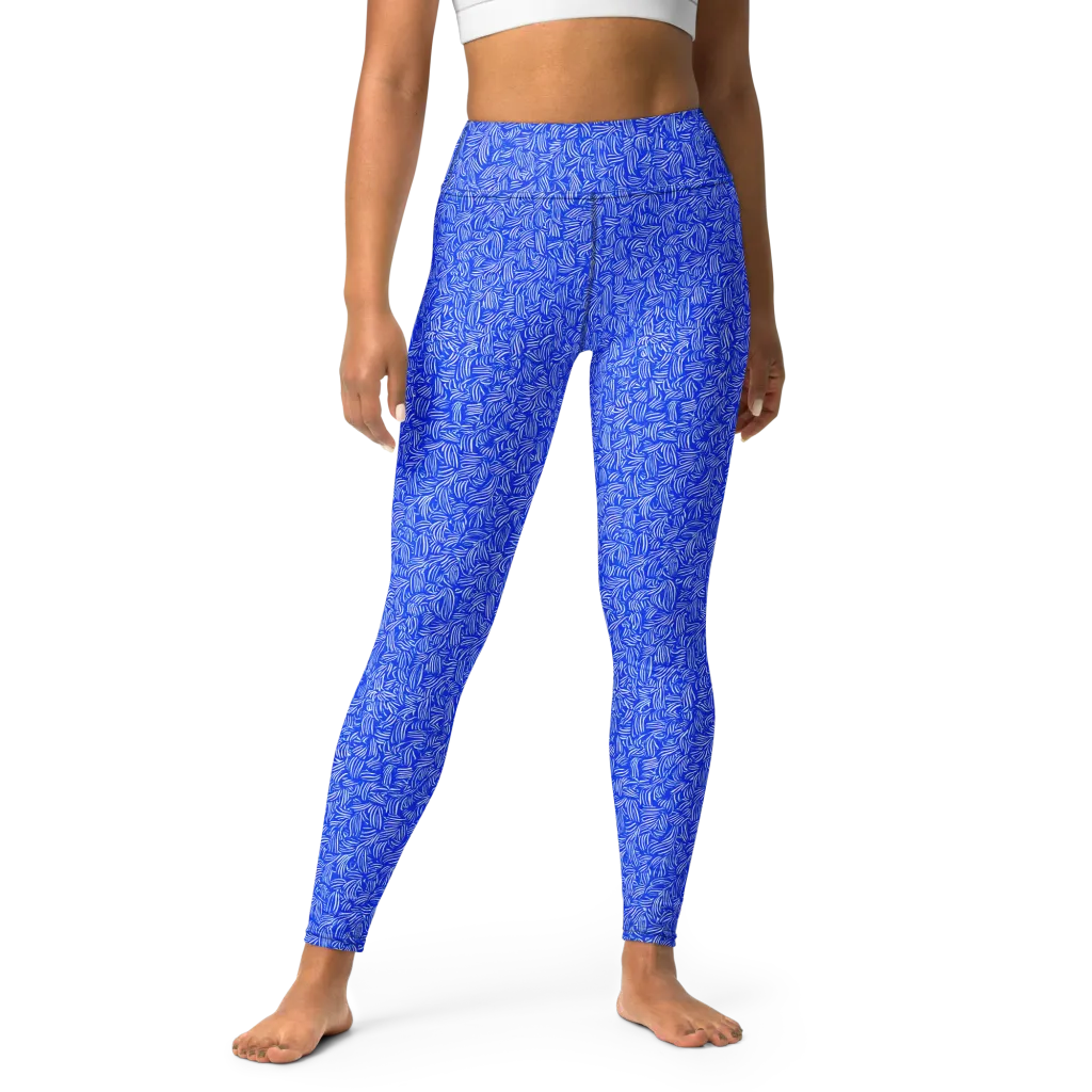 Cobalt Whirl on Yoga Leggings — Front