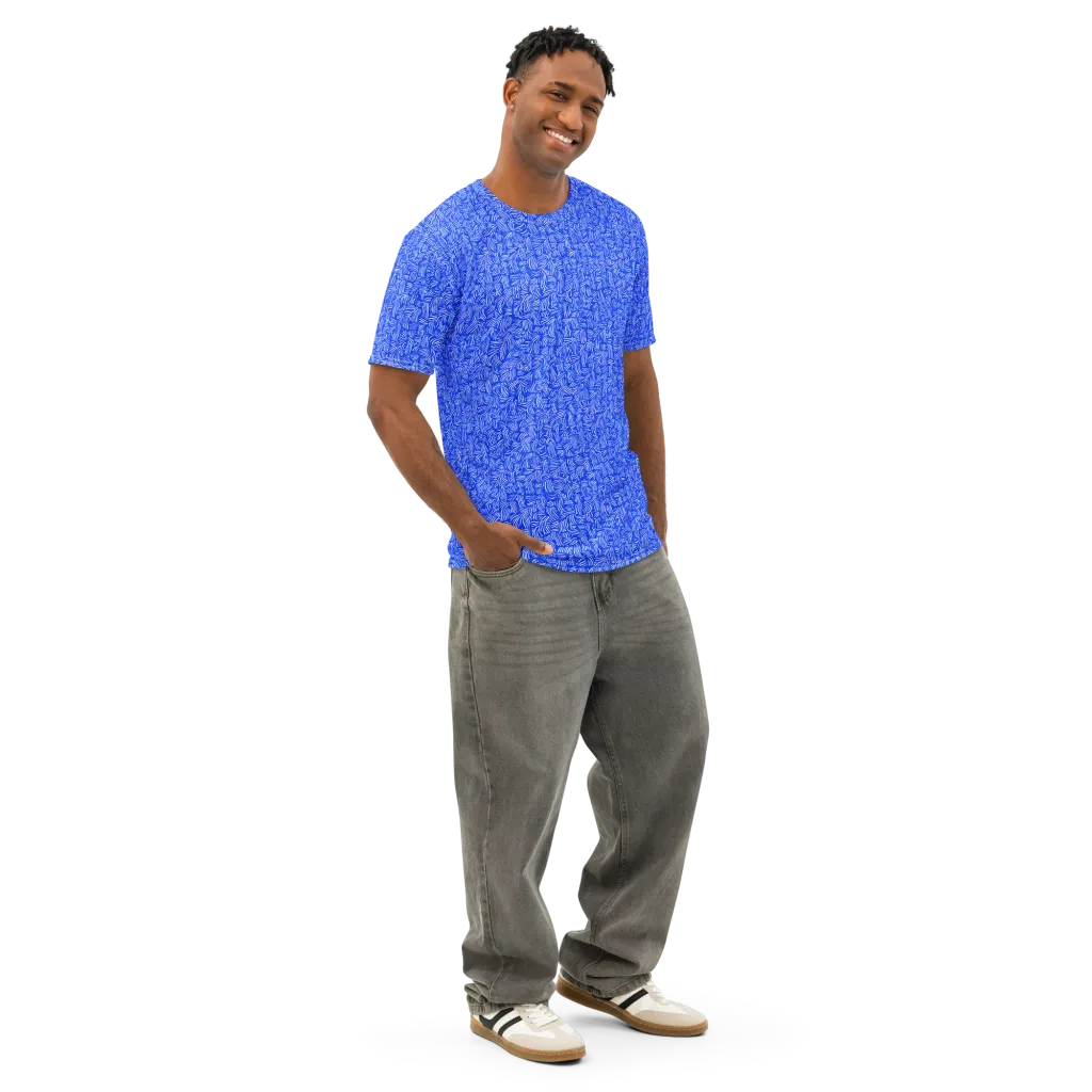 Cobalt Whirl on Men's Cotton Crew Neck T-Shirt — Right Front
