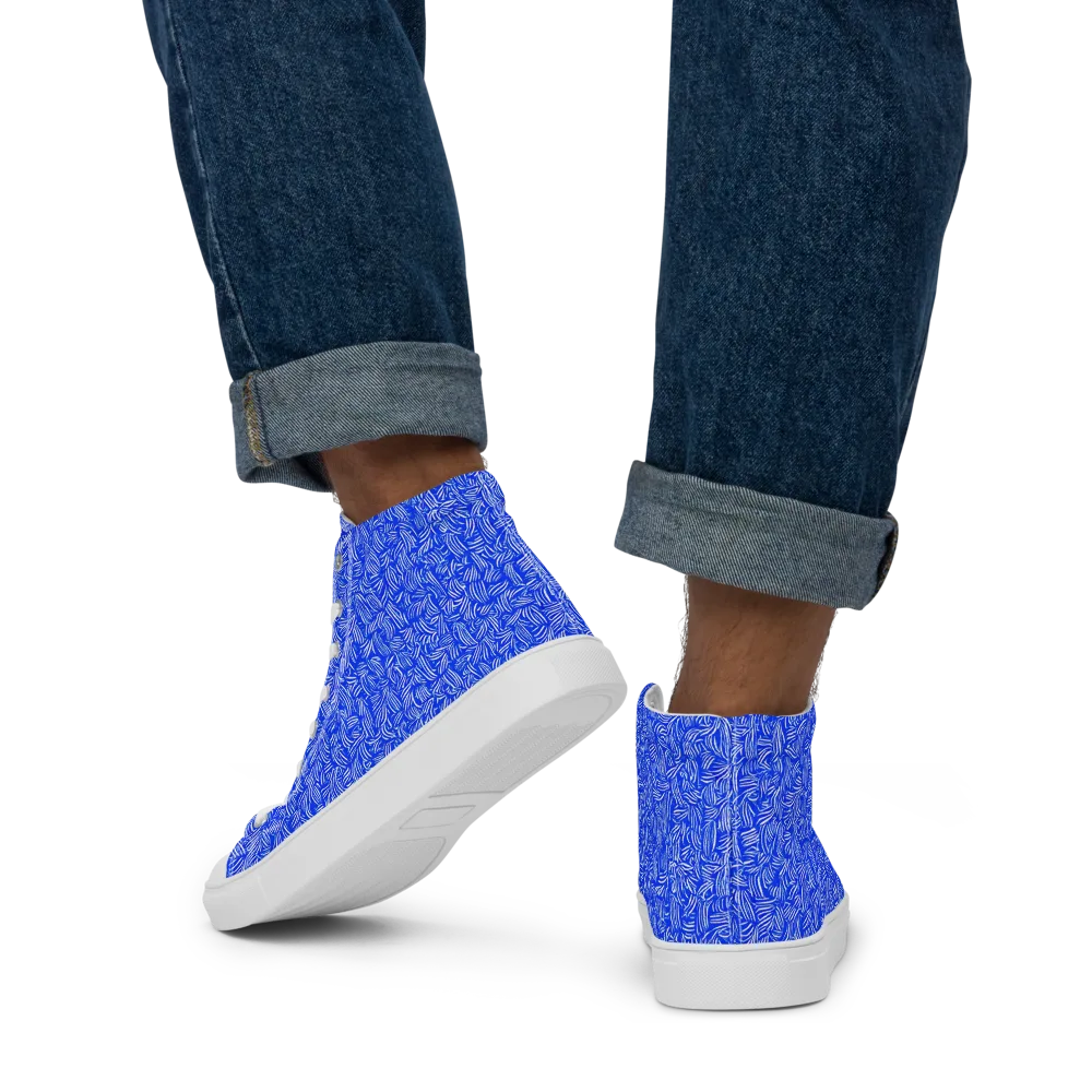 Cobalt Whirl on Men's High Top Canvas Shoes — Back