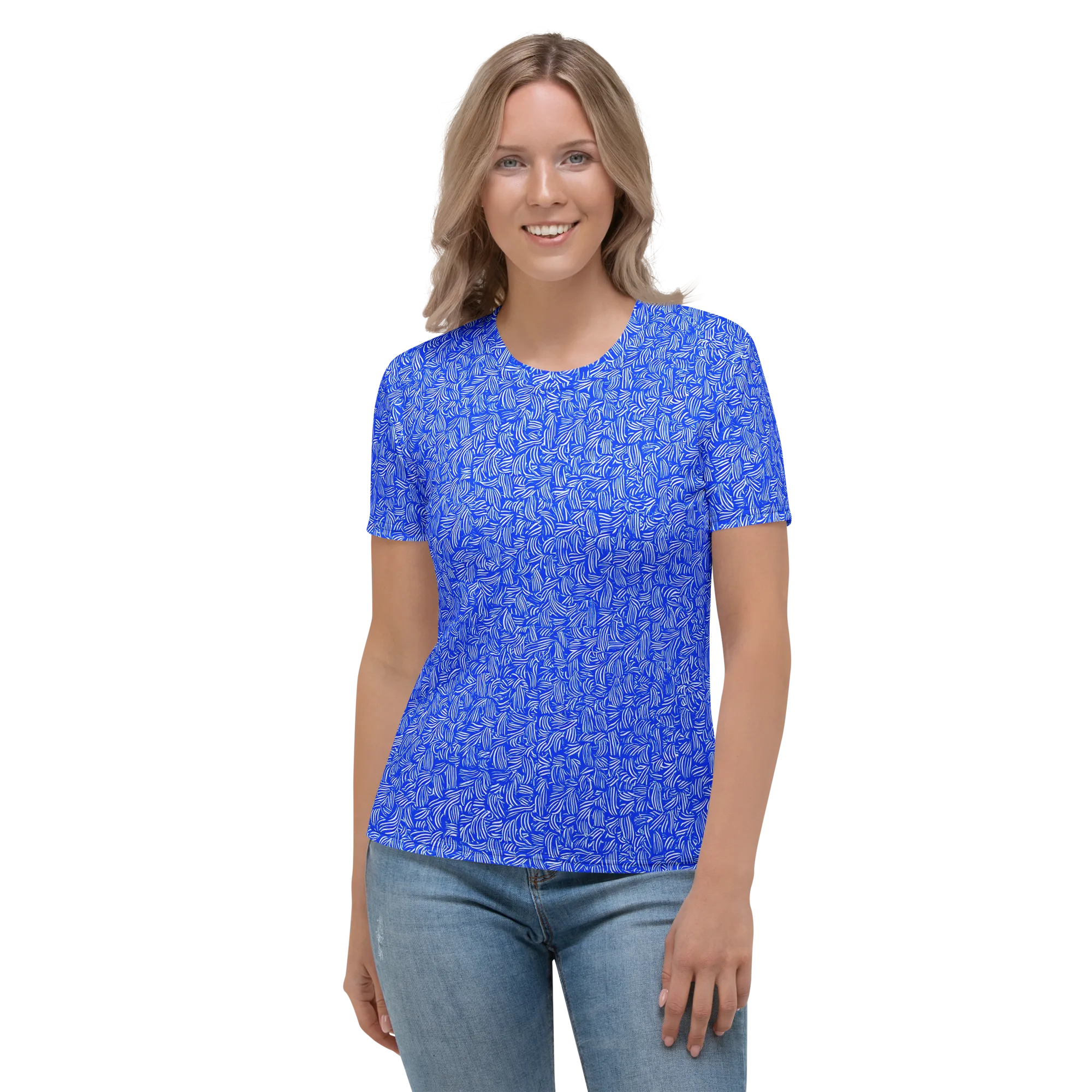 Cobalt Whirl on Women's Crew Neck T-Shirt — Front