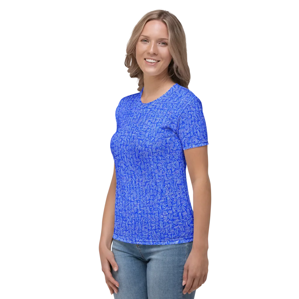 Cobalt Whirl on Women's Crew Neck T-Shirt — Left