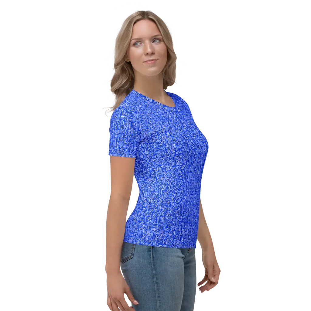 Cobalt Whirl on Women's Crew Neck T-Shirt — Right