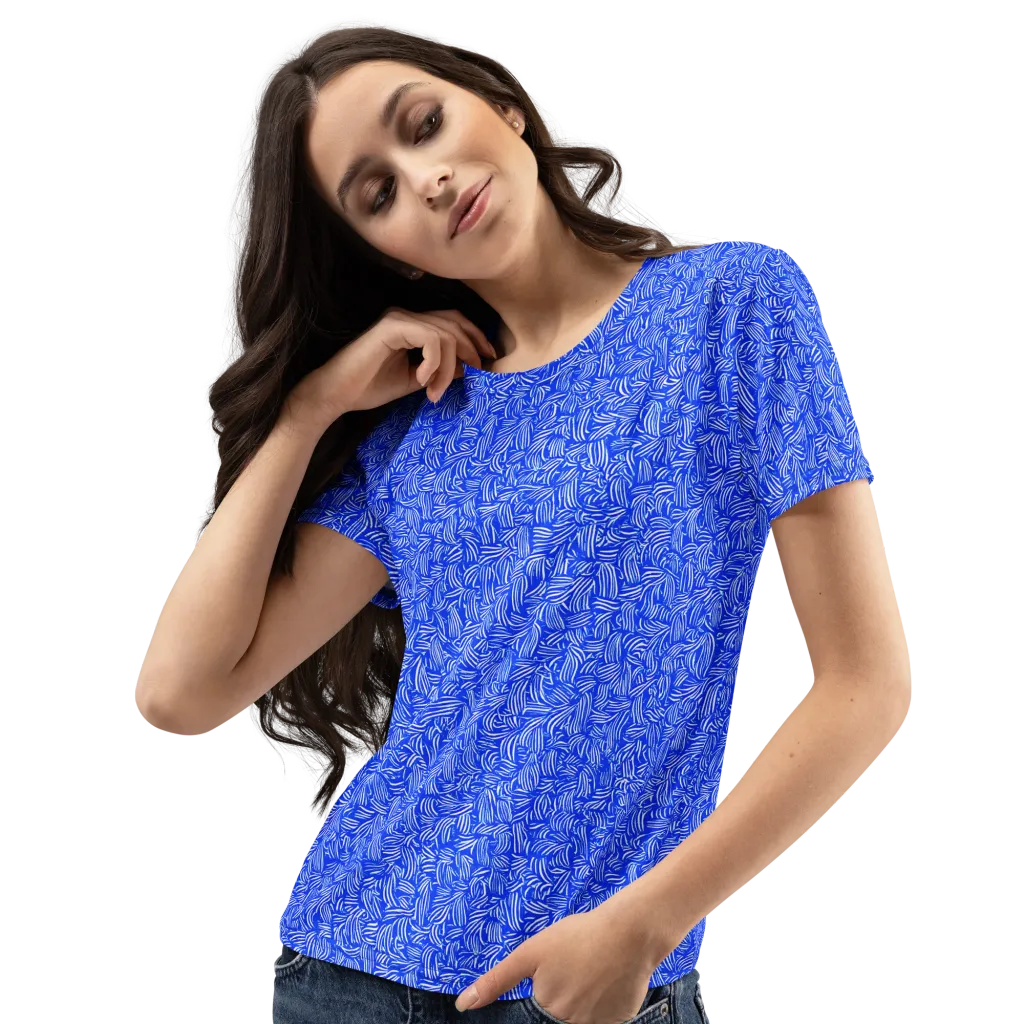 Cobalt Whirl on Women's Crew Neck T-Shirt — Left Front