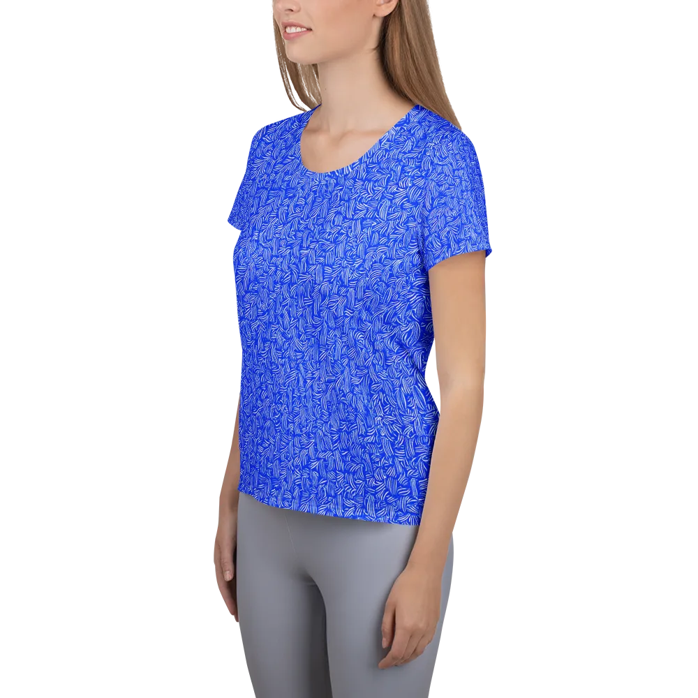 Cobalt Whirl on Women's Athletic T-Shirt — Left