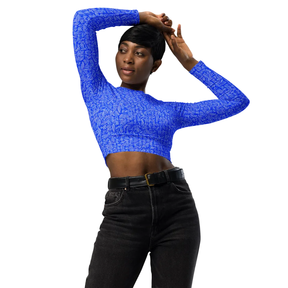 Cobalt Whirl on Long Sleeve Crop Top — Front