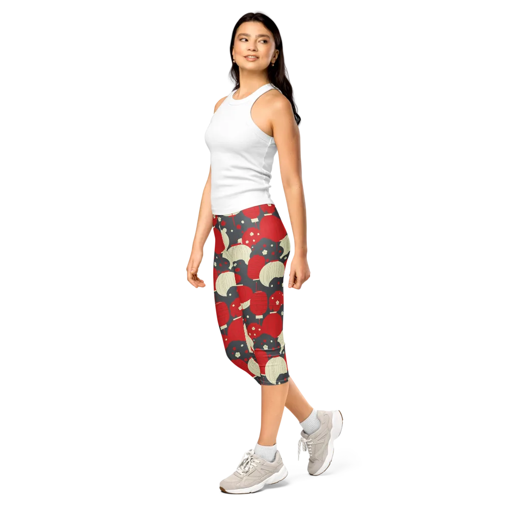 Crimson Festival on Capri Leggings — Left Front