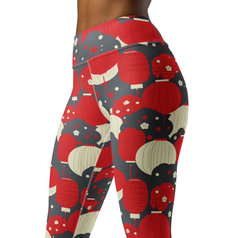 Crimson Festival on Yoga Leggings — Left Front