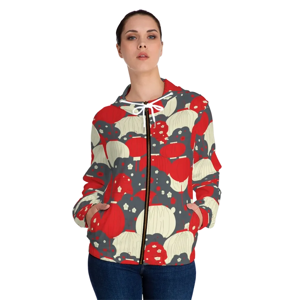 Crimson Festival on Women's Full-Zip Hoodie — Front On Person