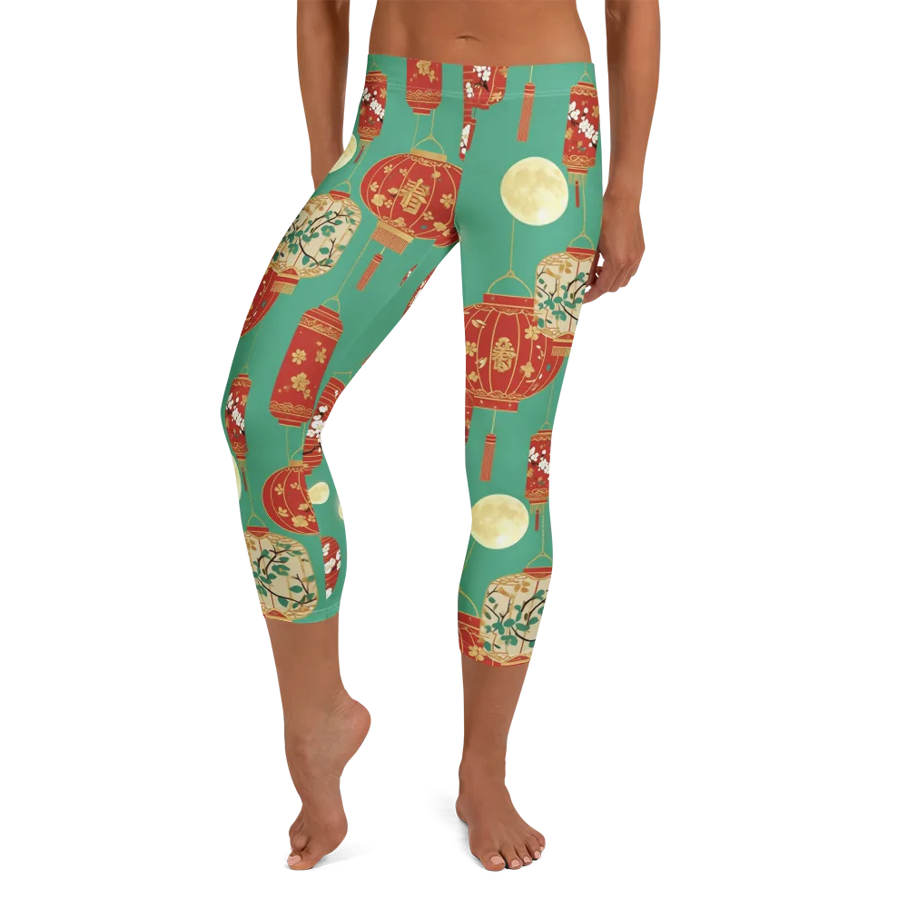 Jade Lantern Night on Capri Leggings — Front
