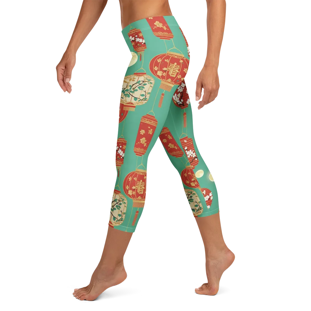 Jade Lantern Night on Capri Leggings — Left