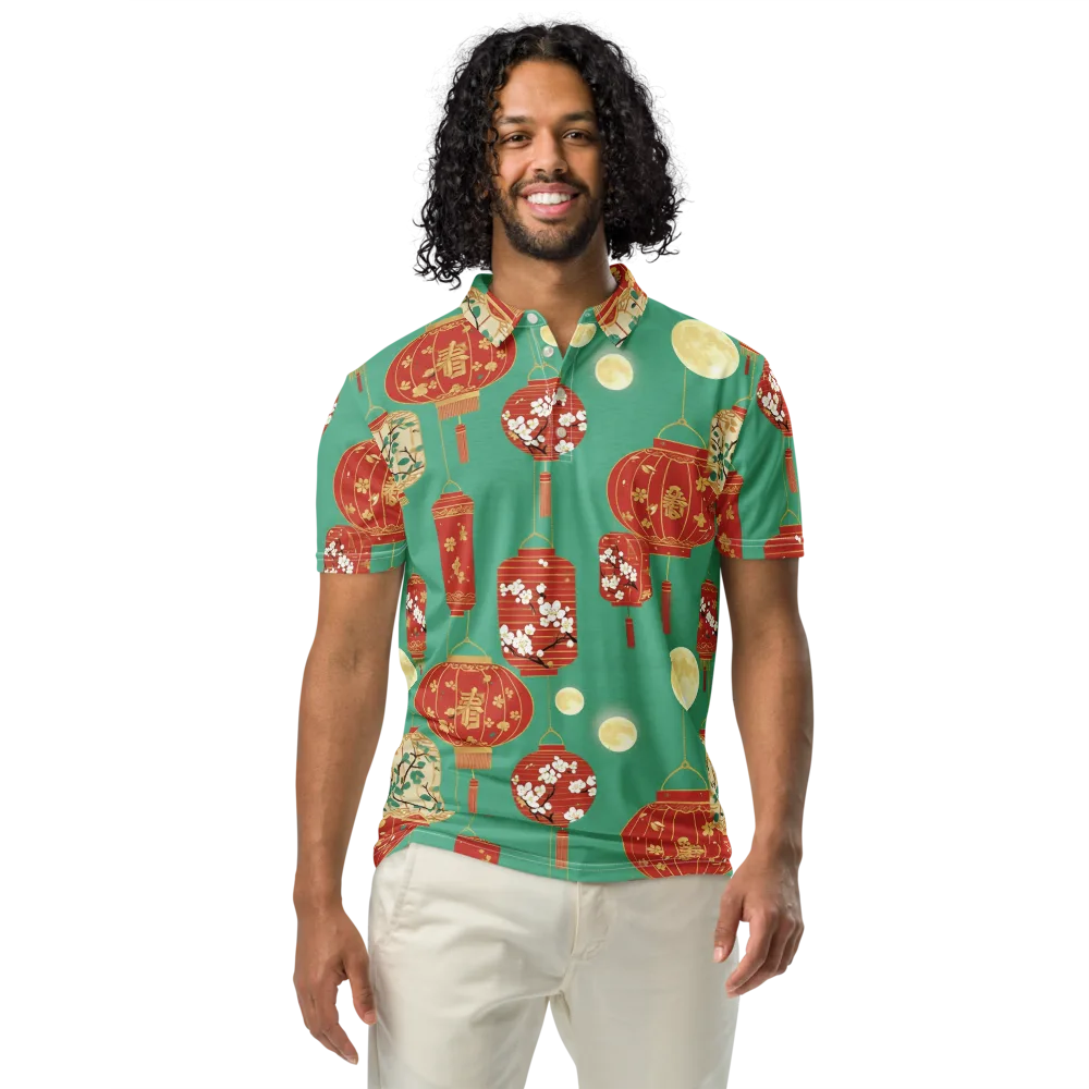 Jade Lantern Night on Men's Slim Fit Polo Shirt — Front
