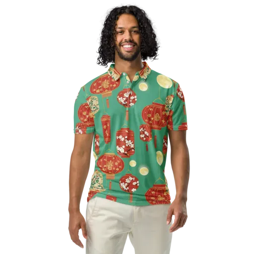 Jade Lantern Night on a Men's Slim Fit Polo Shirt