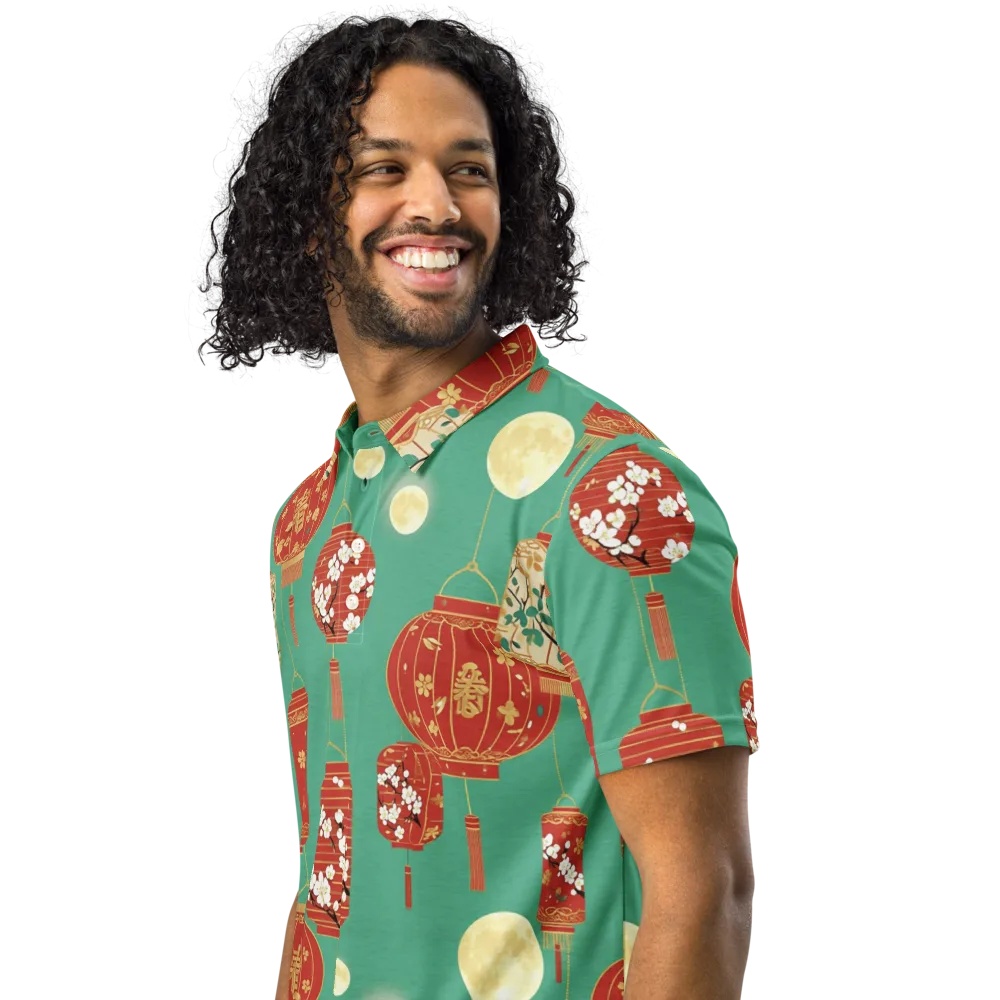 Jade Lantern Night on Men's Slim Fit Polo Shirt — Left Front