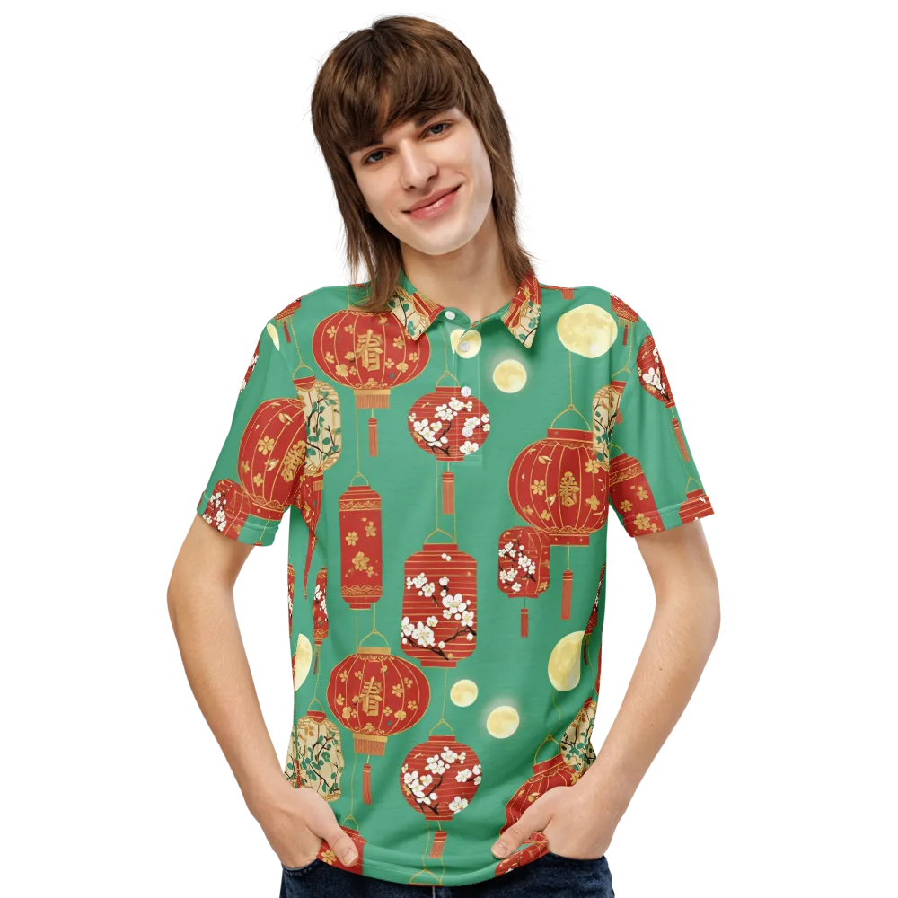 Jade Lantern Night on Men's Slim Fit Polo Shirt — Front