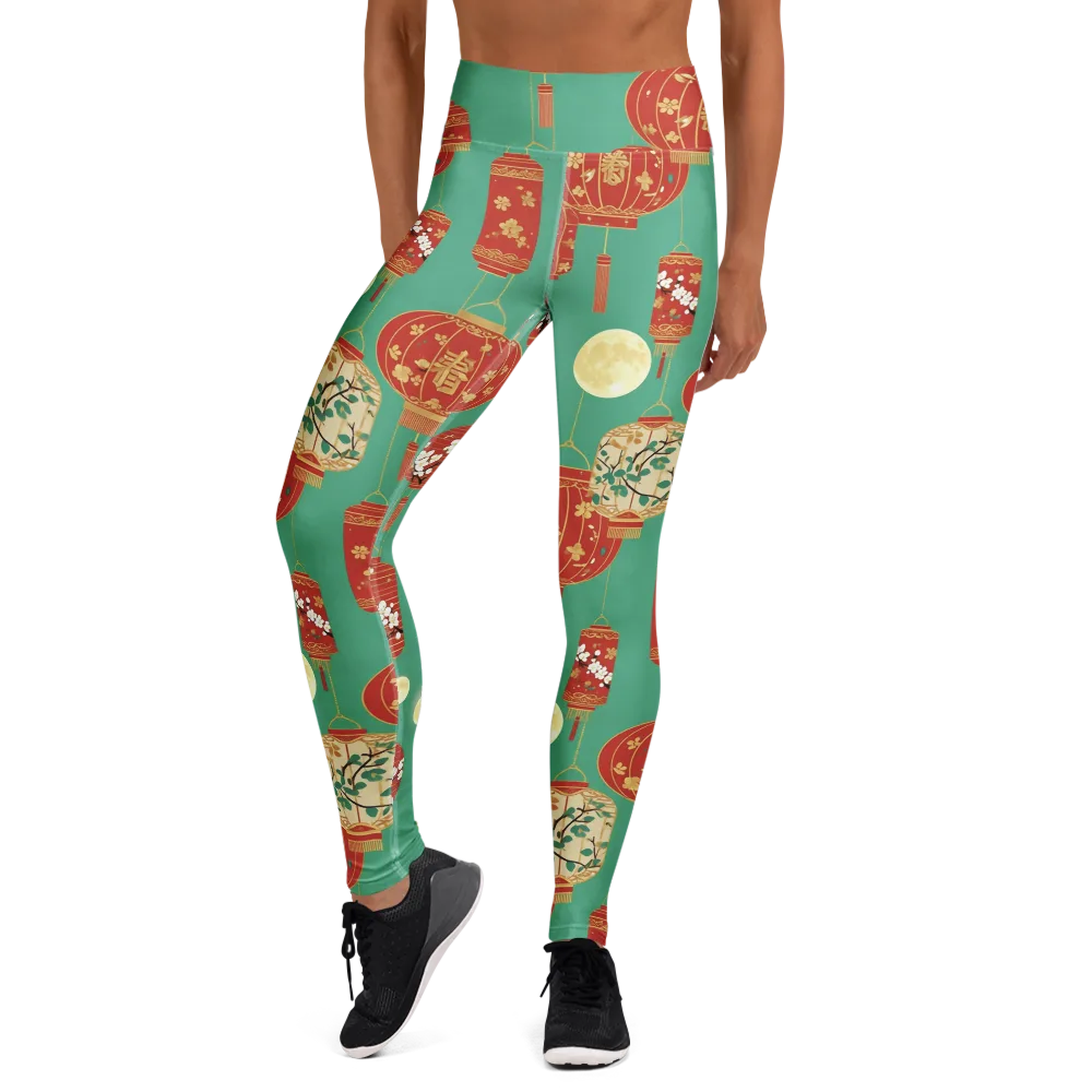 Jade Lantern Night on Yoga Leggings — Front