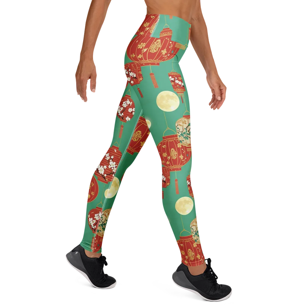 Jade Lantern Night on Yoga Leggings — Right