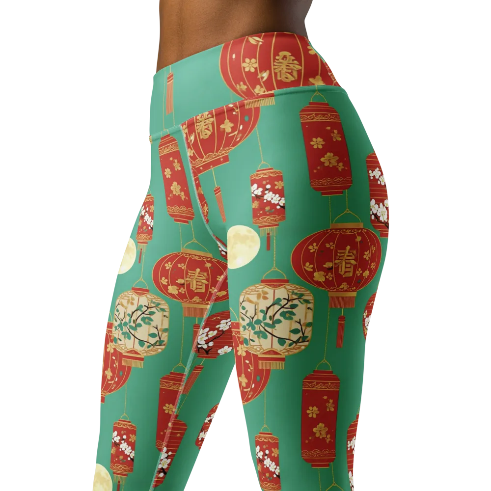 Jade Lantern Night on Yoga Leggings — Left Front