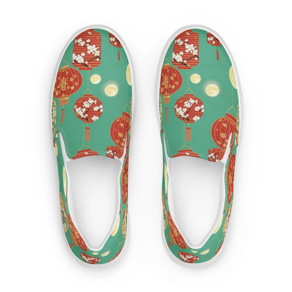 Jade Lantern Night on Men's Slip-On Canvas Shoes — Front