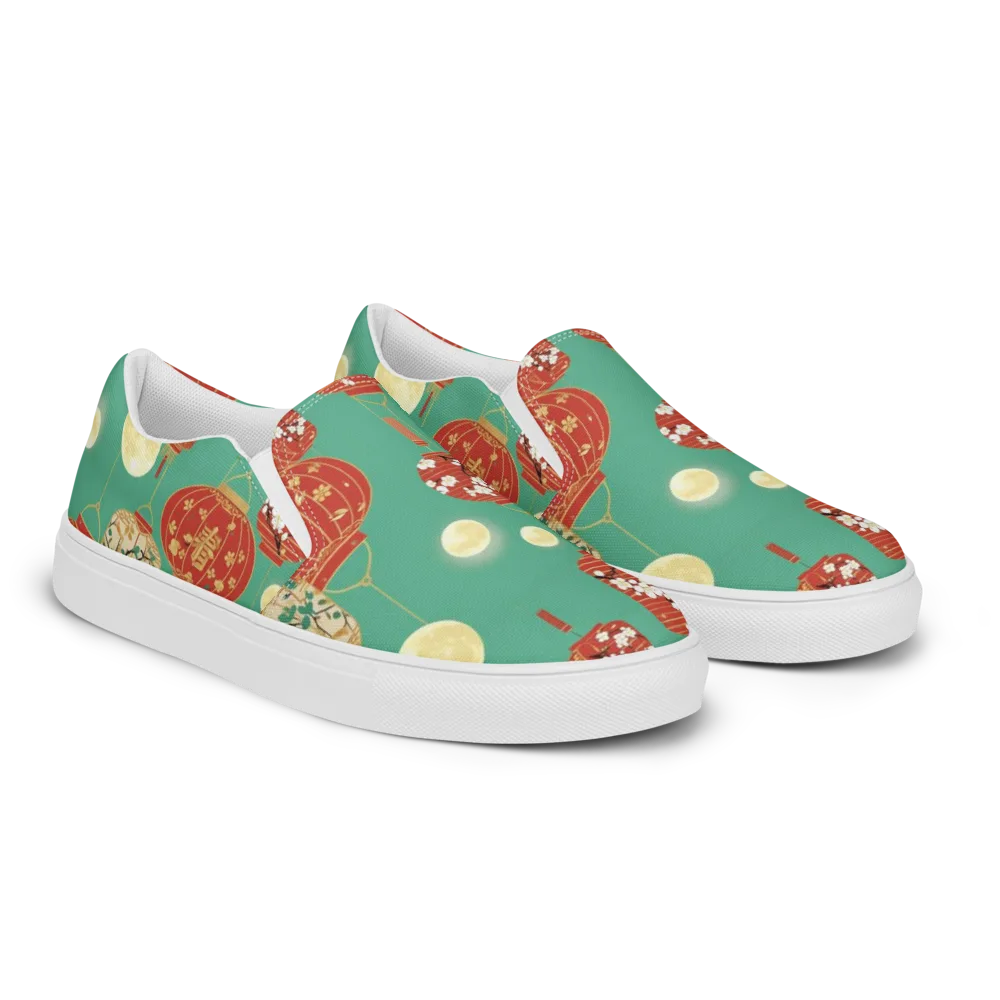Jade Lantern Night on Men's Slip-On Canvas Shoes — Right Front