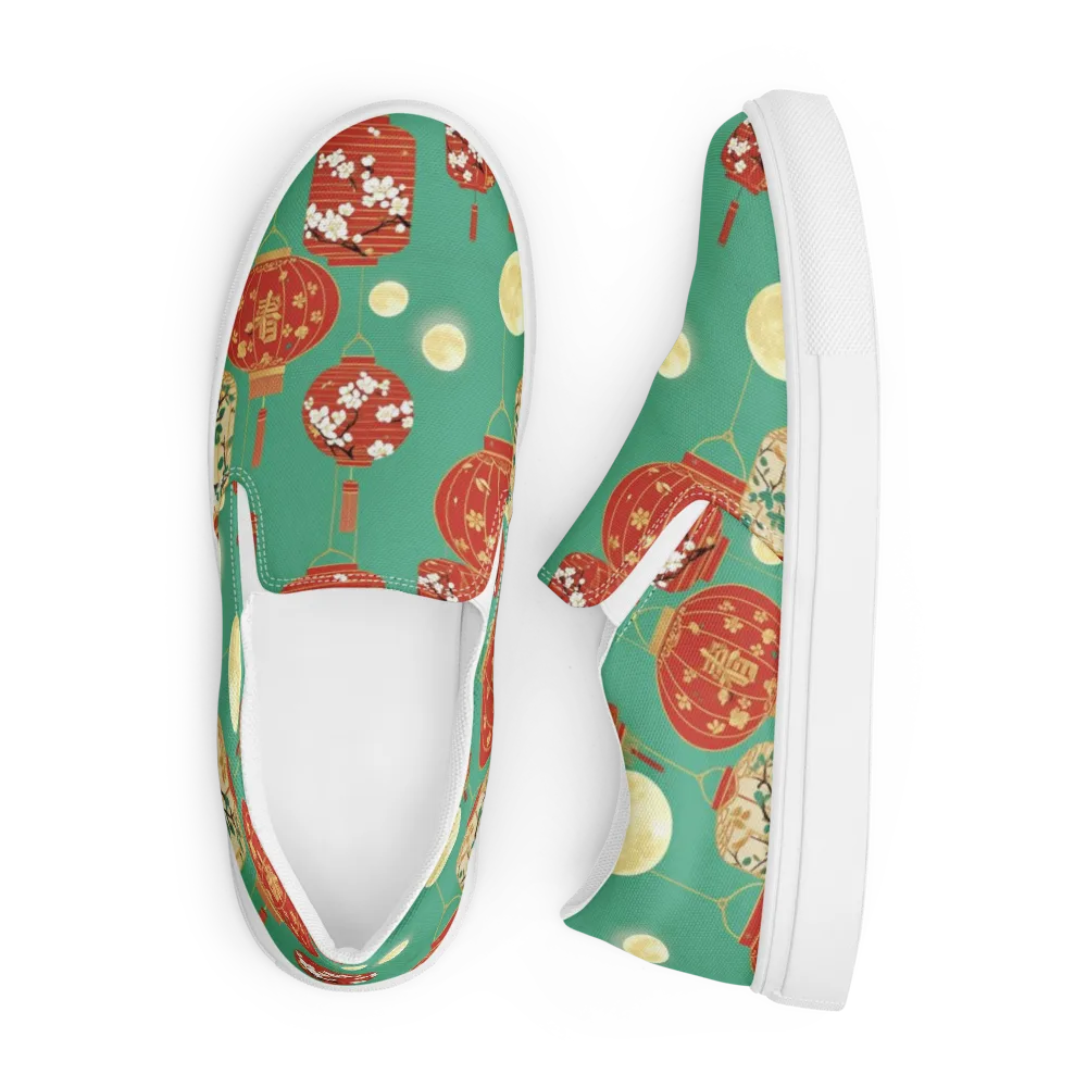 Jade Lantern Night on Men's Slip-On Canvas Shoes — Front
