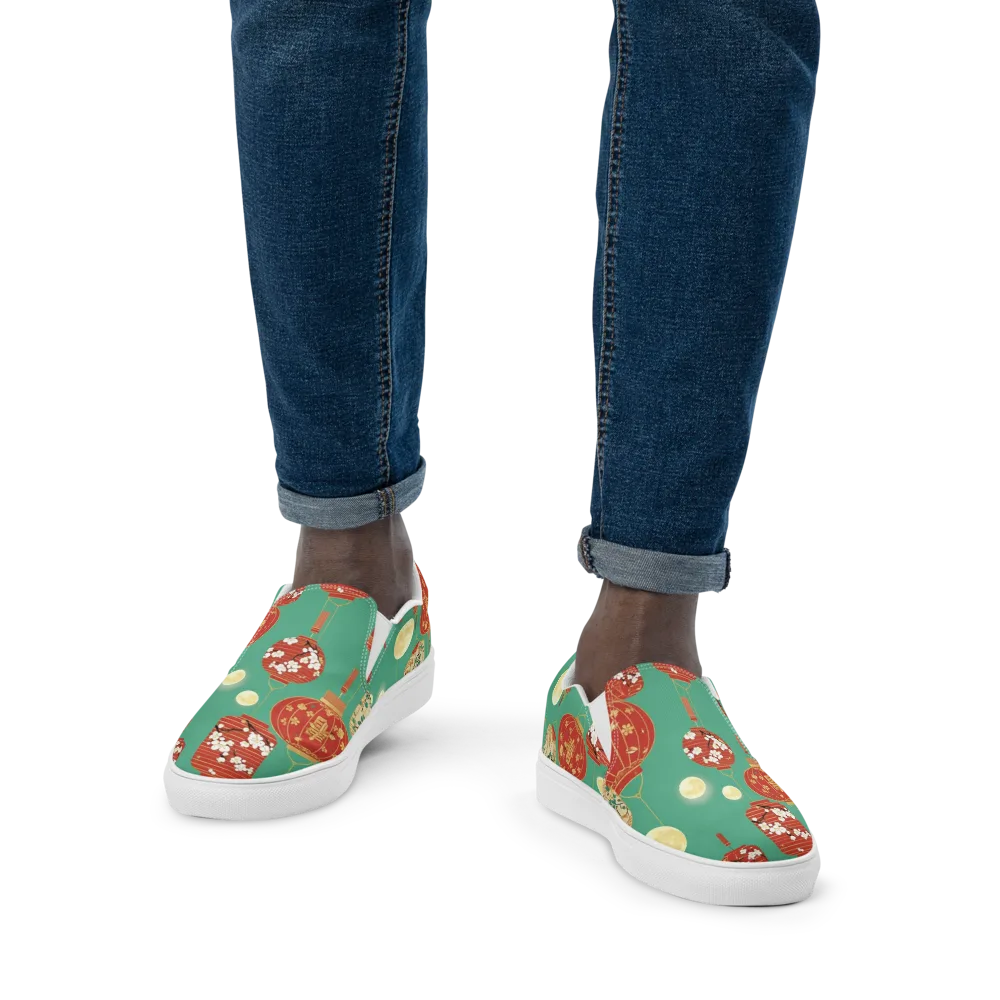 Jade Lantern Night on Men's Slip-On Canvas Shoes — Front