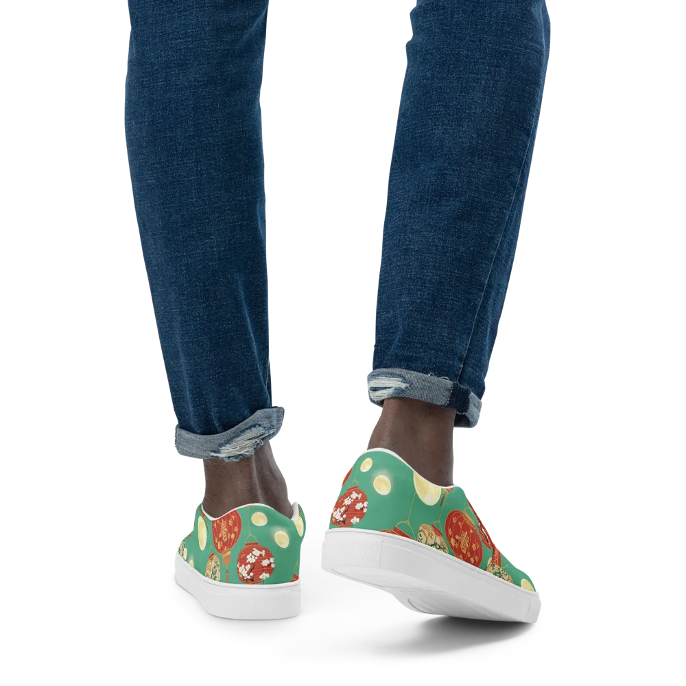 Jade Lantern Night on Men's Slip-On Canvas Shoes — Back