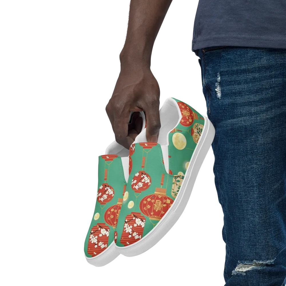 Jade Lantern Night on Men's Slip-On Canvas Shoes — Left Front