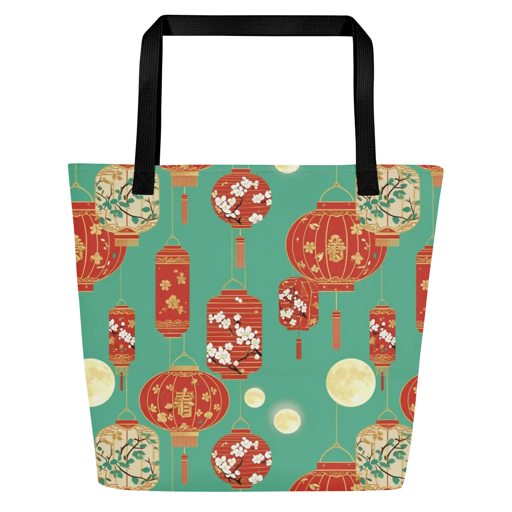 Jade Lantern Night on Large Tote Bag W/ Pocket — Front