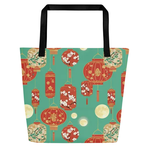 Jade Lantern Night on a Large Tote Bag W/ Pocket