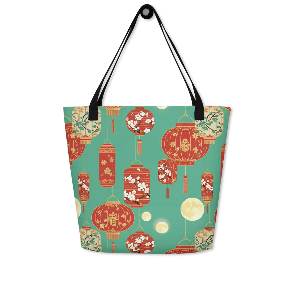 Jade Lantern Night on Large Tote Bag W/ Pocket — Front