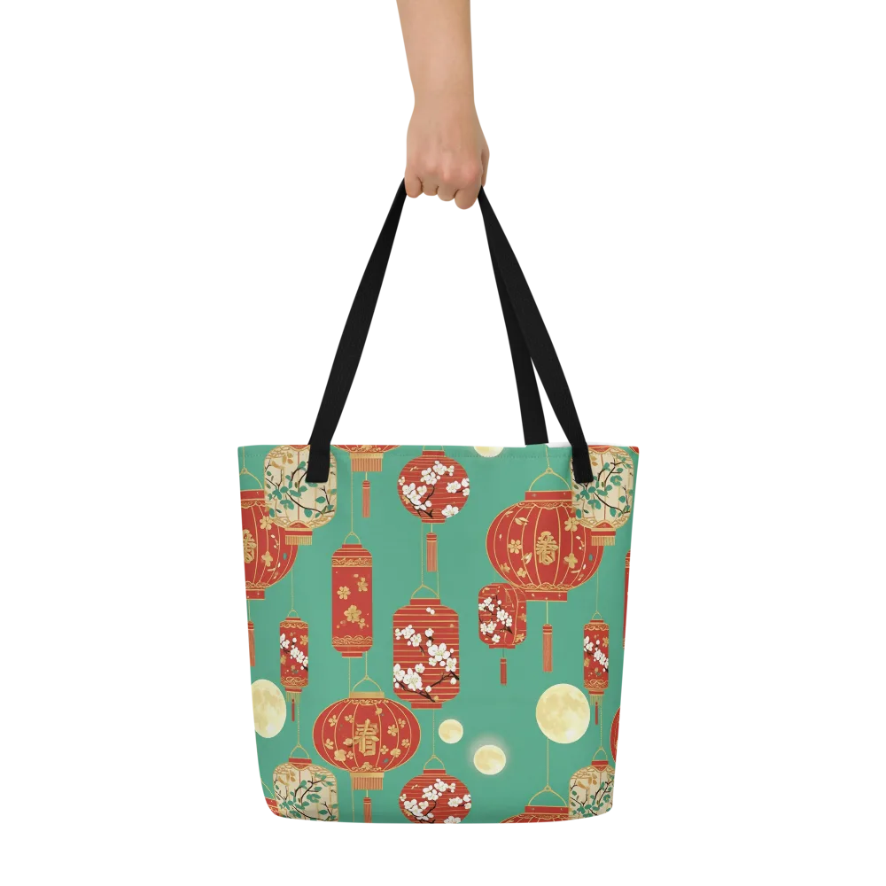Jade Lantern Night on Large Tote Bag W/ Pocket — Front