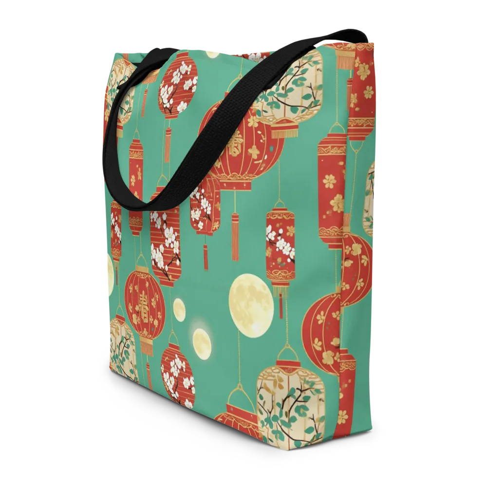 Jade Lantern Night on Large Tote Bag W/ Pocket — Front