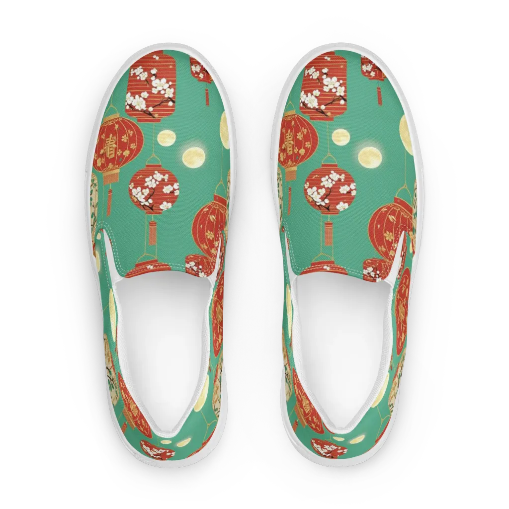 Jade Lantern Night on Women's Slip-On Canvas Shoes — Front