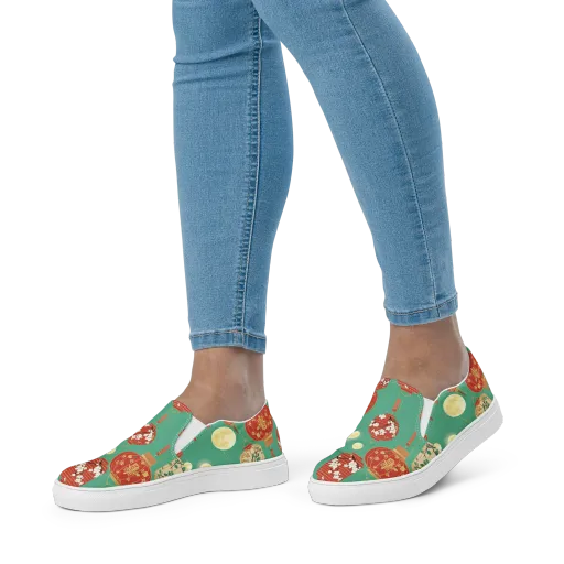 Jade Lantern Night on a Women's Slip-On Canvas Shoes