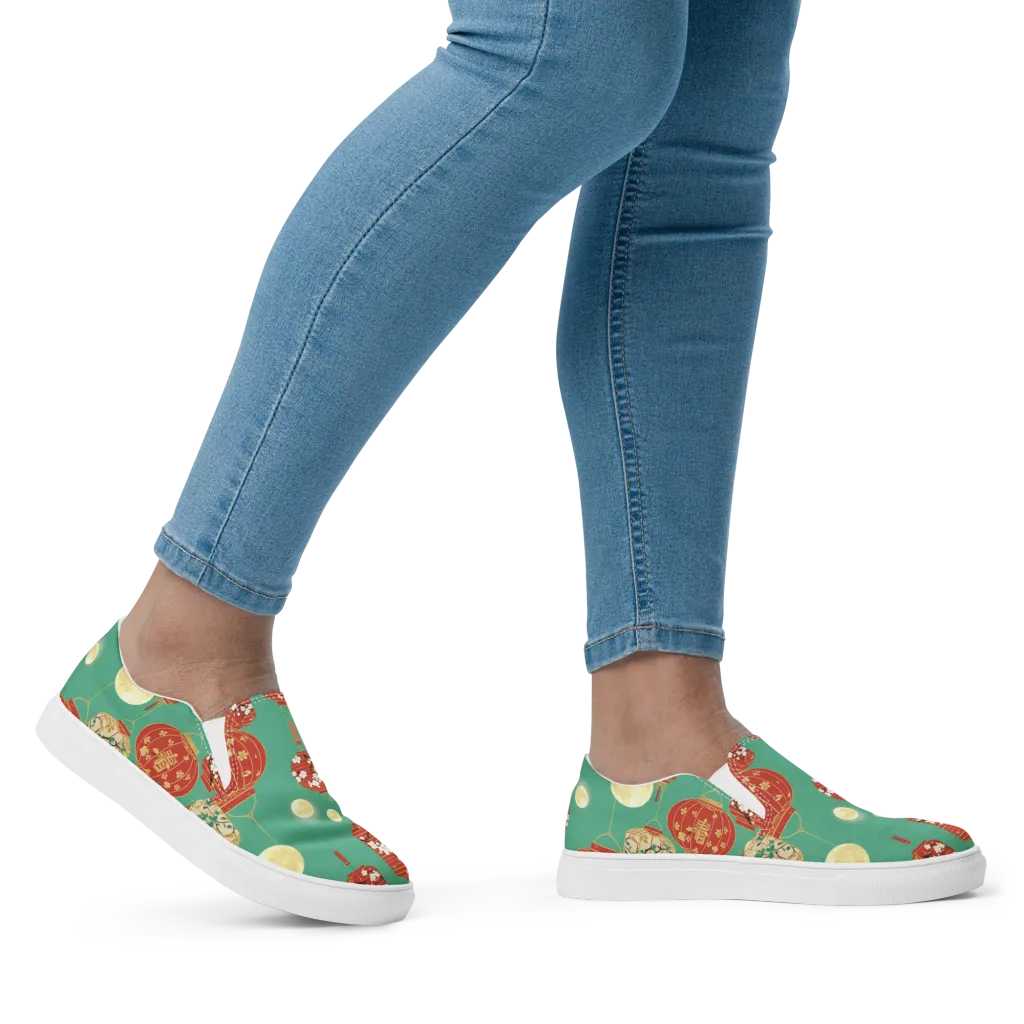 Jade Lantern Night on Women's Slip-On Canvas Shoes — Right