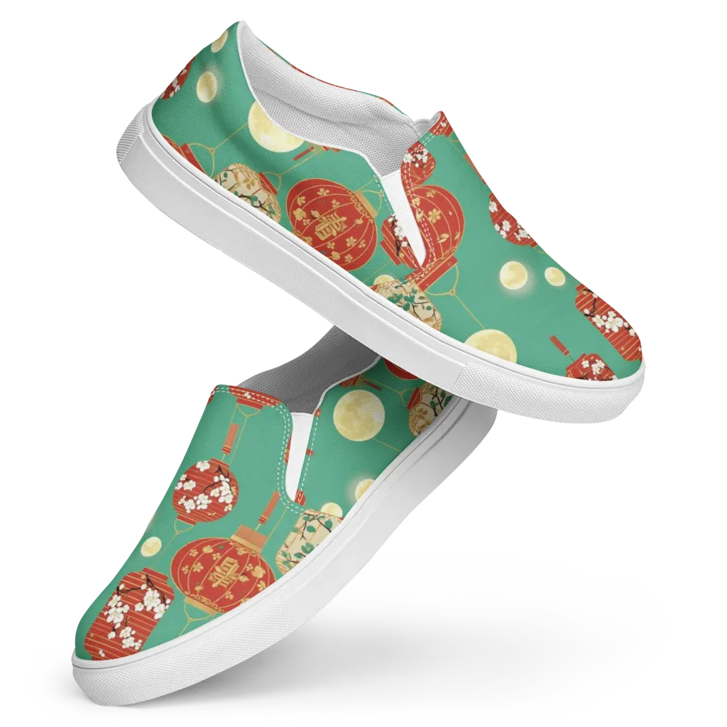 Jade Lantern Night on Women's Slip-On Canvas Shoes — Front