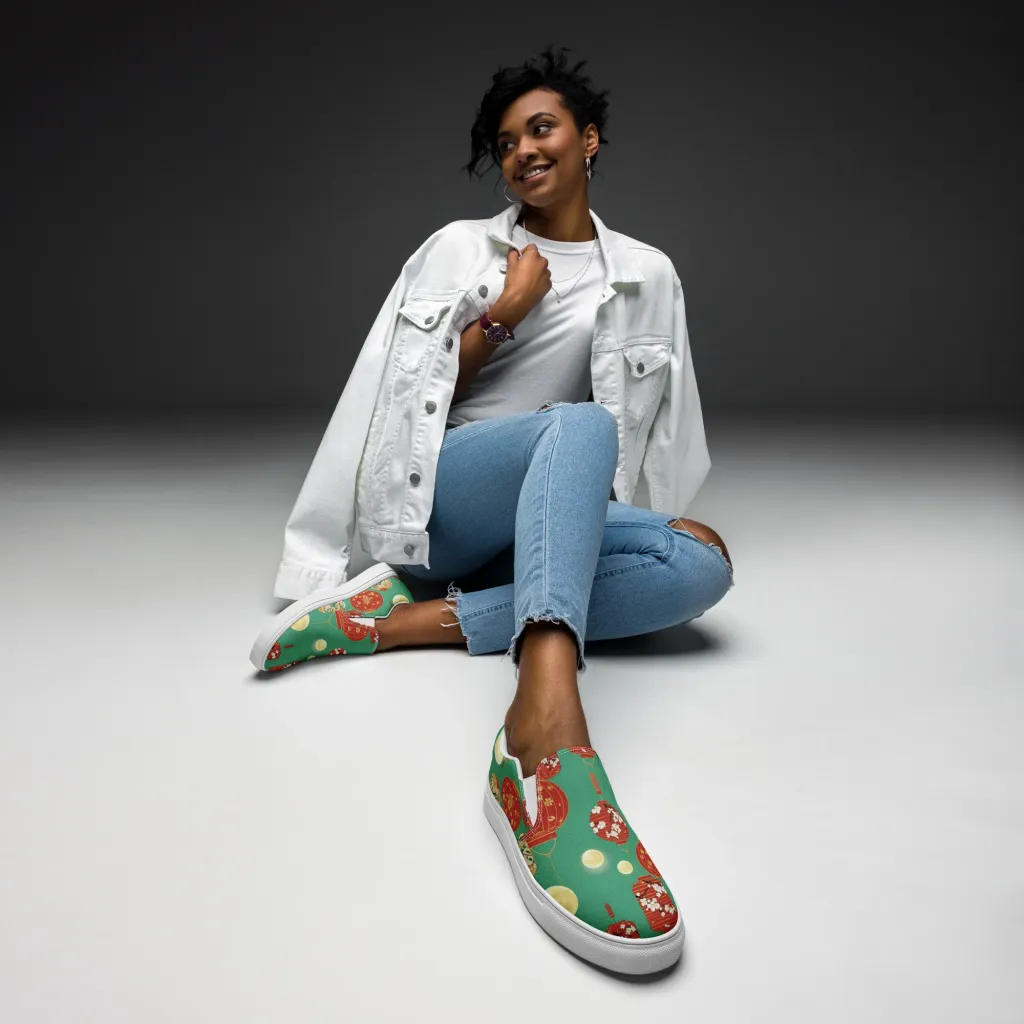 Jade Lantern Night on Women's Slip-On Canvas Shoes — Front