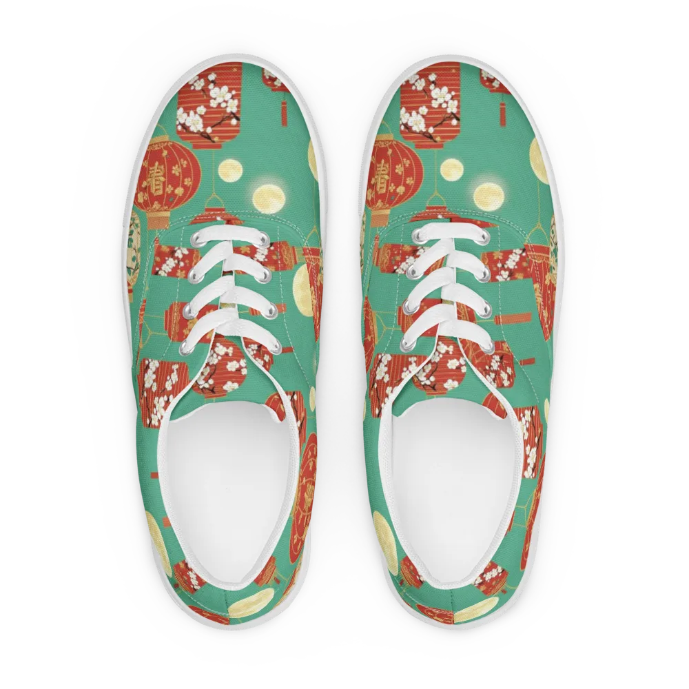 Jade Lantern Night on Men's Lace-Up Canvas Shoes — Front