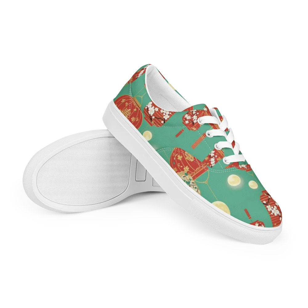 Jade Lantern Night on Men's Lace-Up Canvas Shoes — Right Front