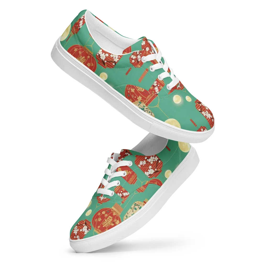 Jade Lantern Night on Men's Lace-Up Canvas Shoes — Front