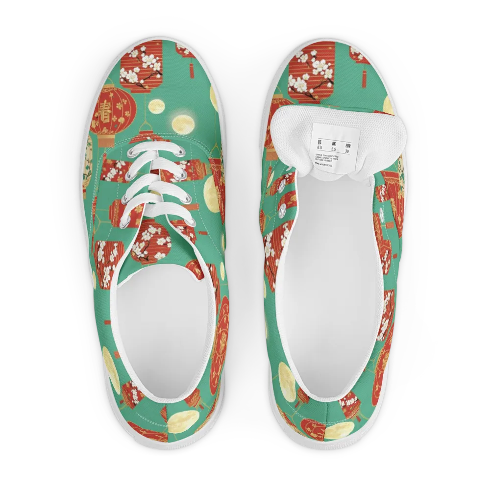 Jade Lantern Night on Men's Lace-Up Canvas Shoes — Front