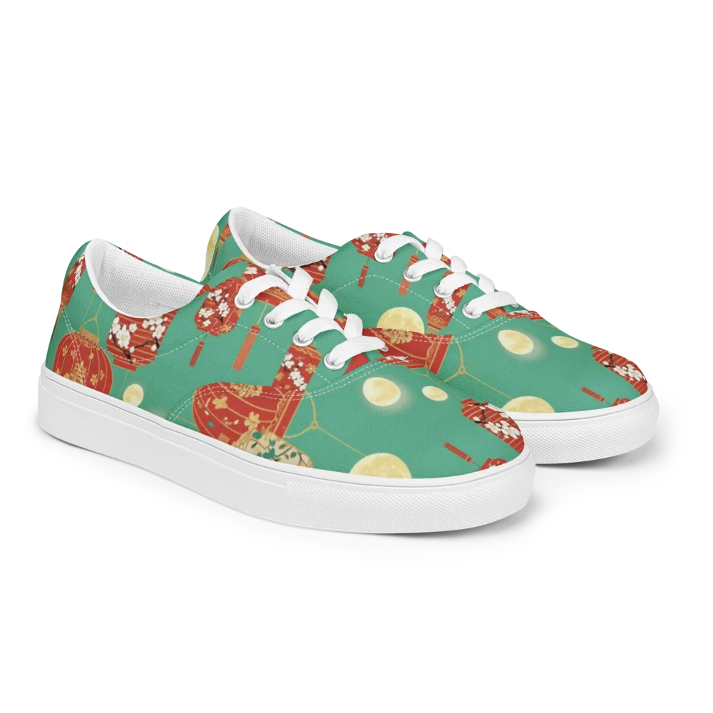 Jade Lantern Night on Men's Lace-Up Canvas Shoes — Right Front