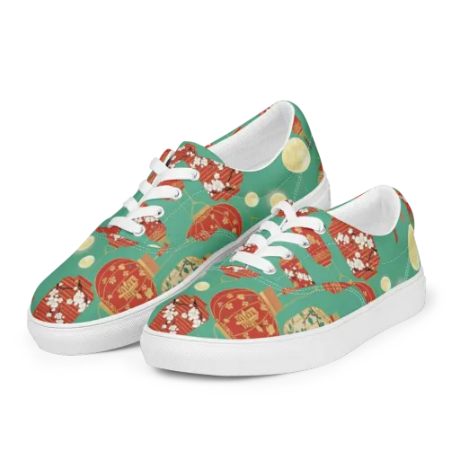 Jade Lantern Night on a Men's Lace-Up Canvas Shoes
