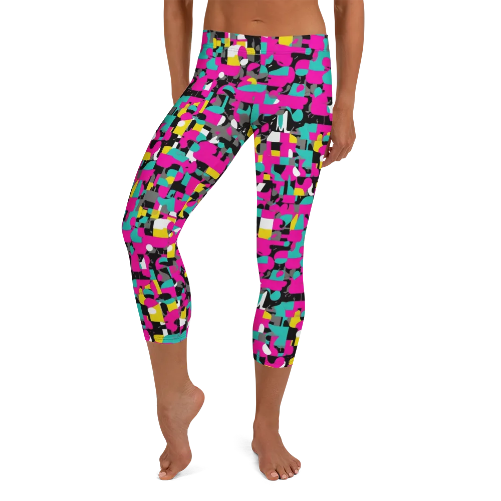 Pink Circuitry on Capri Leggings — Front