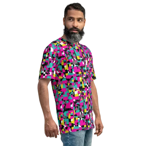 Pink Circuitry on a Men's Crew Neck T-Shirt
